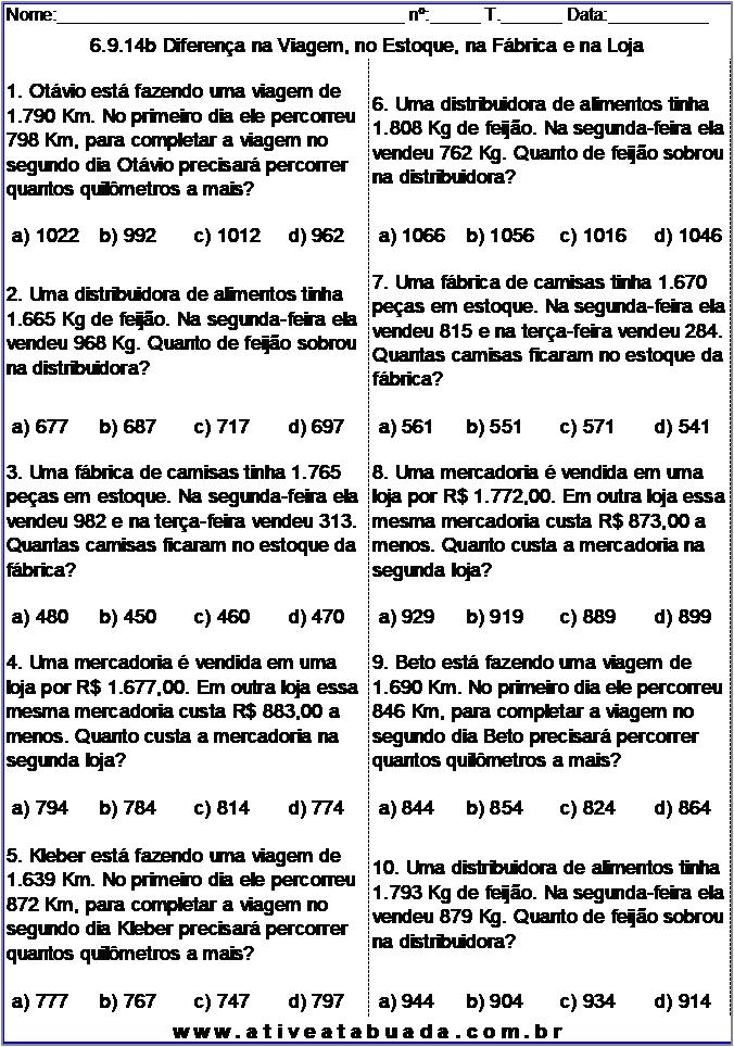 Atividade 6.9.14b Diferença na Viagem, no Estoque, na Fábrica e na Loja