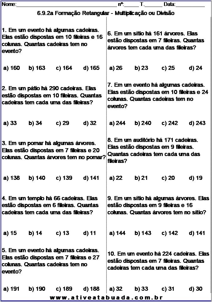 Atividade 6.9.2a Formação Retangular - Multiplicação ou Divisão