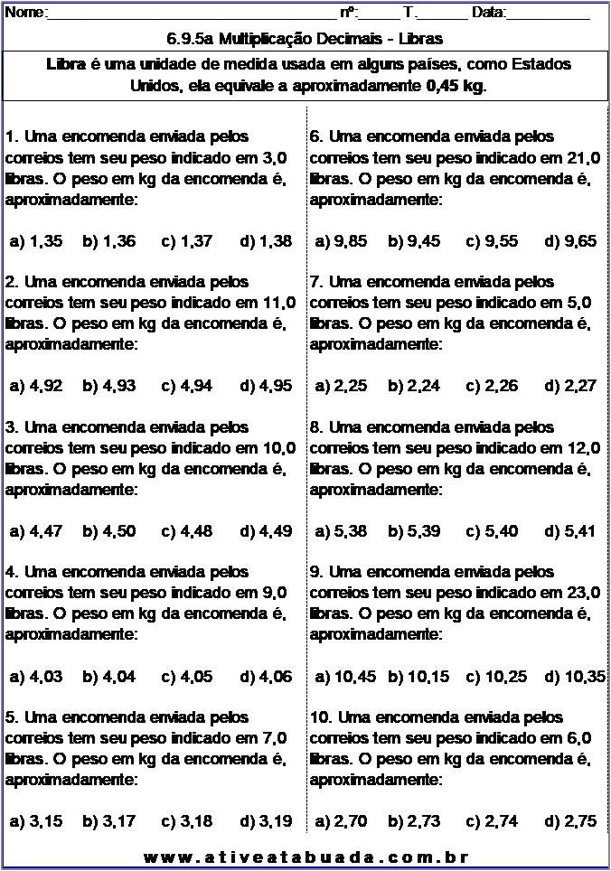 Atividade 6.9.5a Multiplicação Decimais - Libras