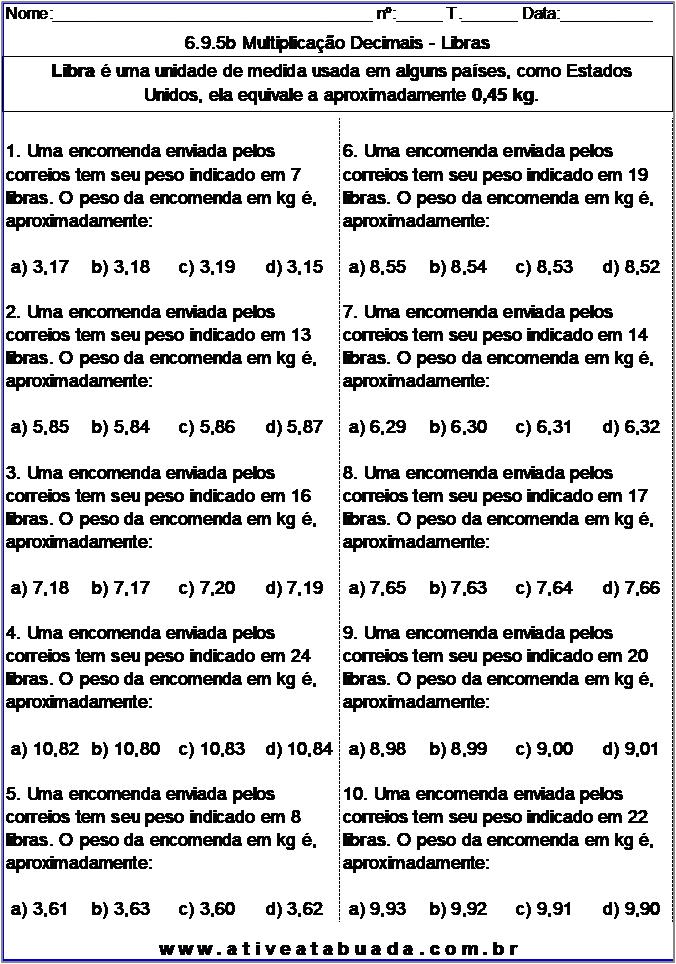 Atividade 6.9.5b Multiplicação Decimais - Libras