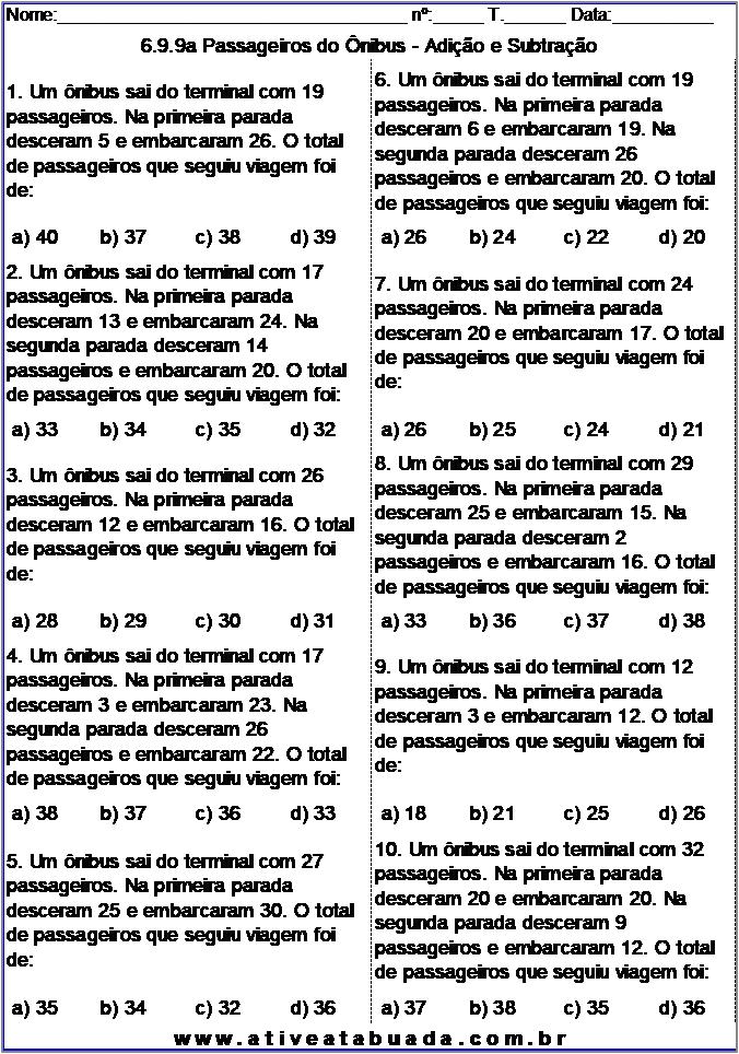 Atividade 6.9.9a Passageiros do Ônibus - Adição e Subtração