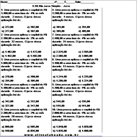 Atividade 6.10.10a Juros Simples - Juros