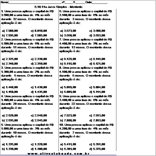 Atividade 6.10.11a Juros Simples - Montante