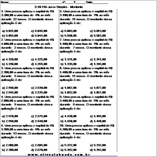 Atividade 6.10.11b Juros Simples - Montante