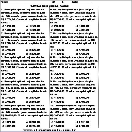 Atividade 6.10.12a Juros Simples - Capital