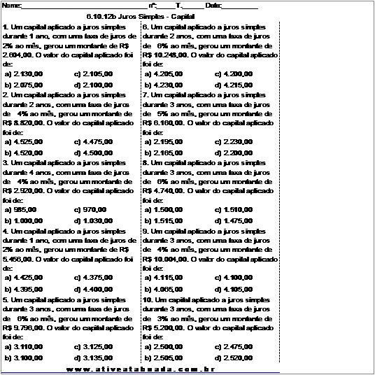 Atividade 6.10.12b Juros Simples - Capital