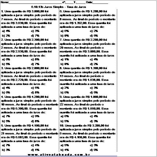 Atividade 6.10.13b Juros Simples - Taxa de Juros