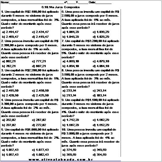 Atividade 6.10.14a Juros Compostos