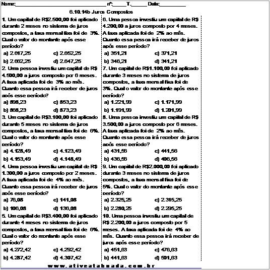 Atividade 6.10.14b Juros Compostos