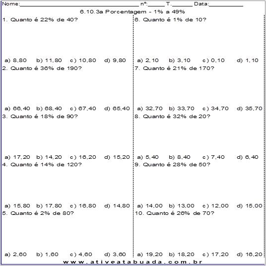 Atividade 6.10.3a Porcentagem - 1% a 49%