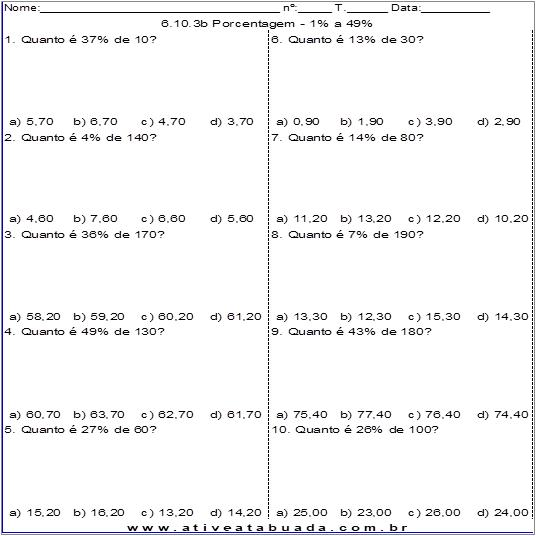 Atividade 6.10.3b Porcentagem - 1% a 49%