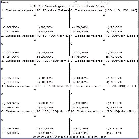 Atividade 6.10.4b Porcentagem - Total de Lista de Valores