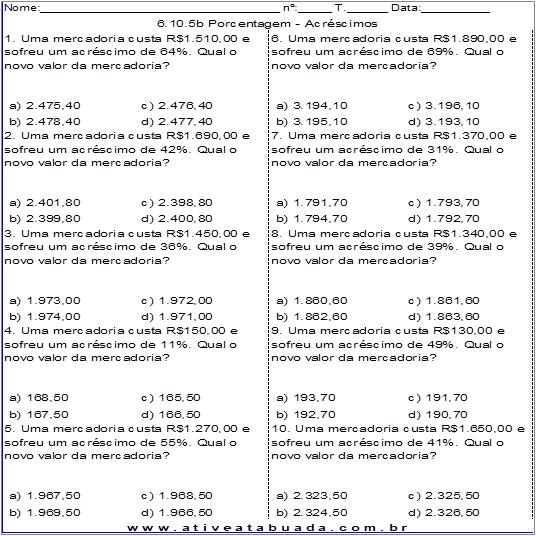 Atividade 6.10.5b Porcentagem - Acréscimos