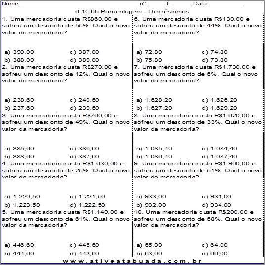 Atividade 6.10.6b Porcentagem - Decréscimos