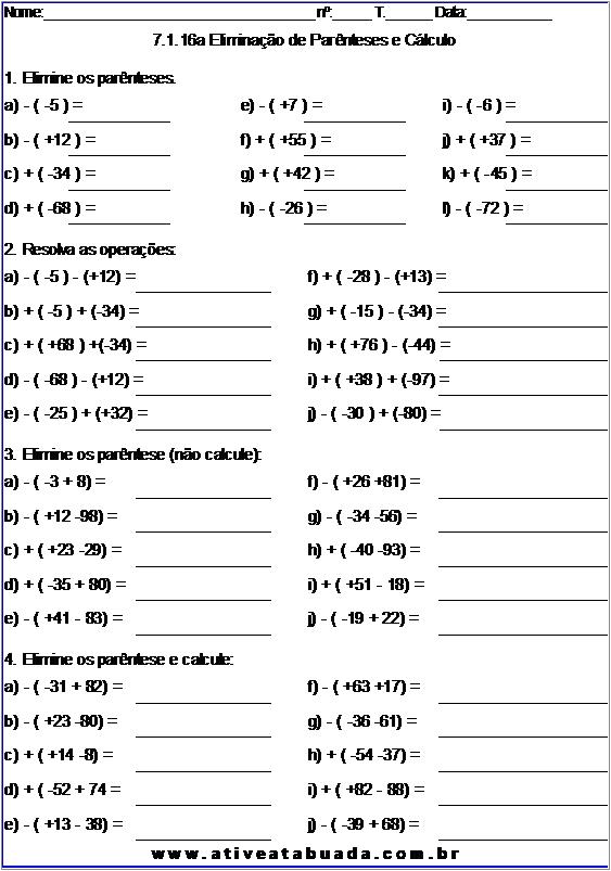 Atividade 7.1.16a Eliminação de Parênteses e Cálculo