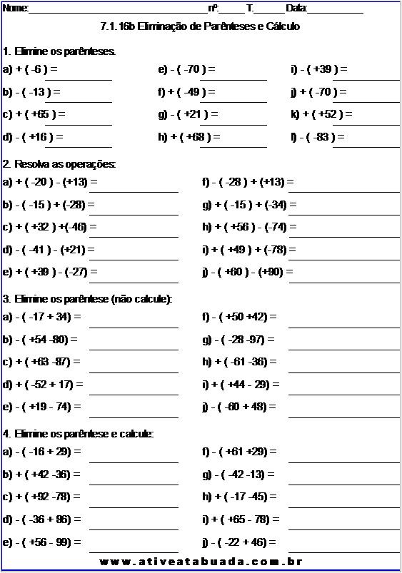 Atividade 7.1.16b Eliminação de Parênteses e Cálculo