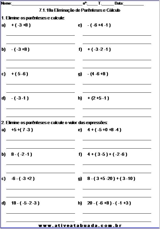 Atividade 7.1.18a Eliminação de Parênteses e Cálculo