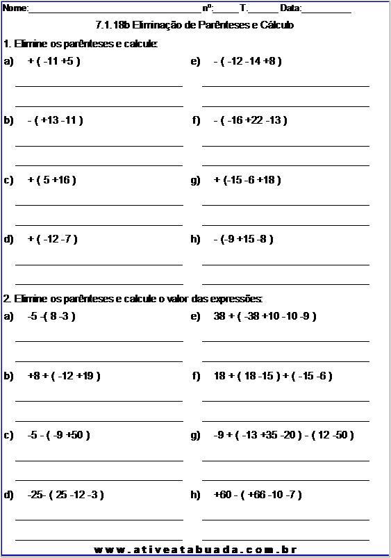 Atividade 7.1.18b Eliminação de Parênteses e Cálculo