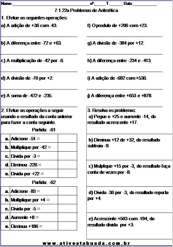 Atividade 7.1.22a Problemas de Aritmética