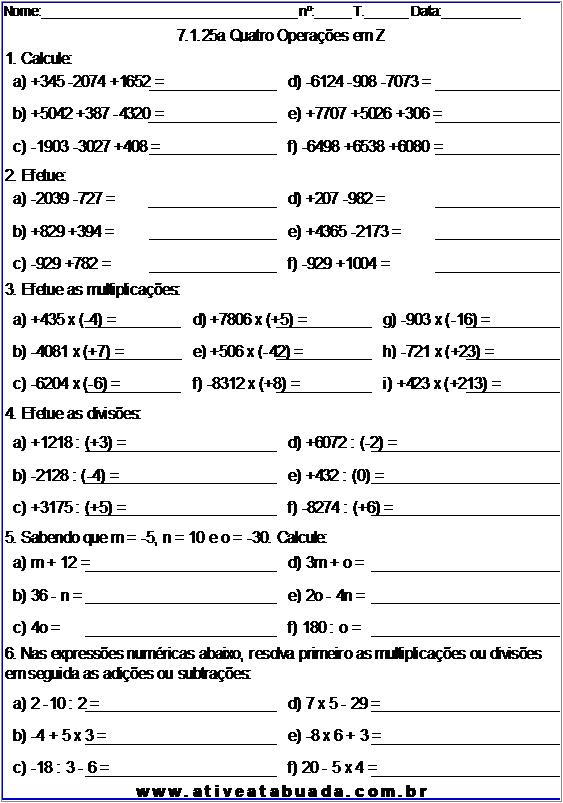 Atividade 7.1.25a Quatro Operações em Z