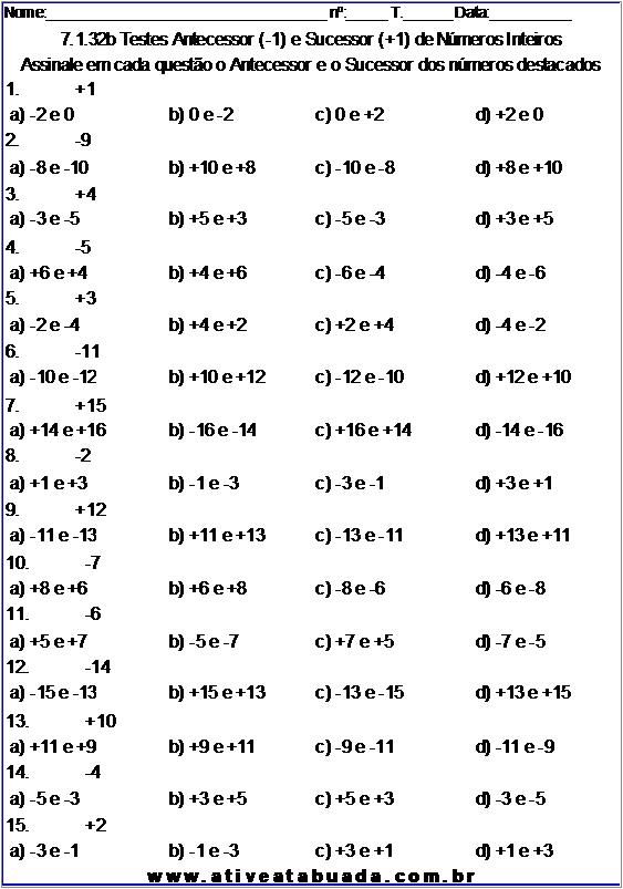 QUIZ DE MATEMÁTICA 9° ANO - Divisão de Números Inteiros 