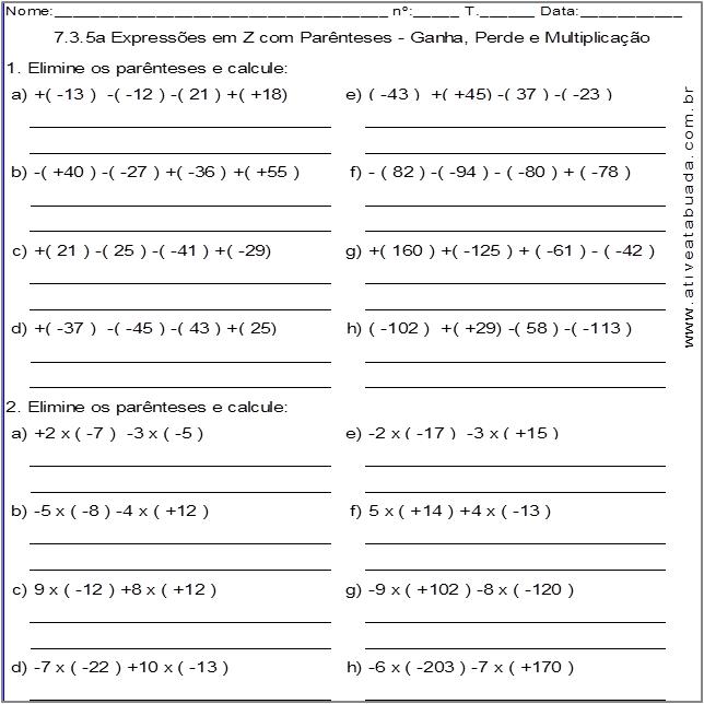 Atividade 7.3.5a Expressões em Z com Parênteses - Ganha, Perde e Multiplicação