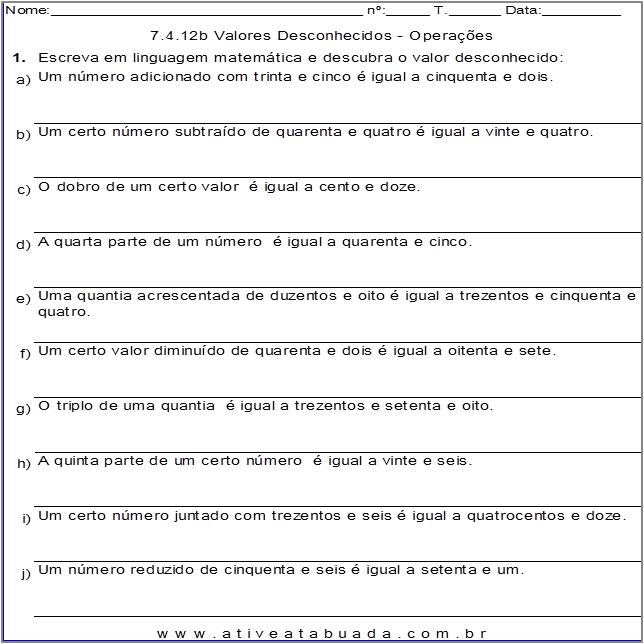 Atividade 7.4.12b Valores Desconhecidos - Operações