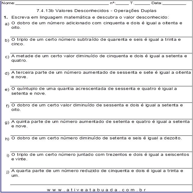 Atividade 7.4.13b Valores Desconhecidos - Operações Duplas