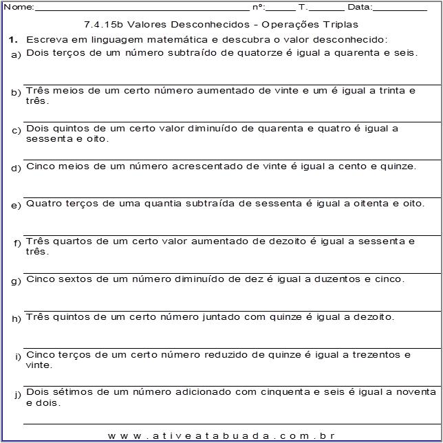 Atividade 7.4.15b Valores Desconhecidos - Operações Triplas