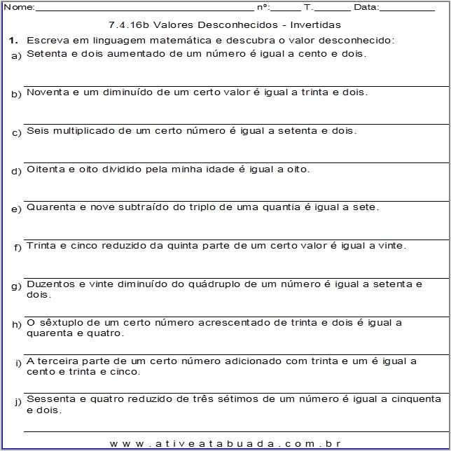 Atividade 7.4.16b Valores Desconhecidos - Invertidas