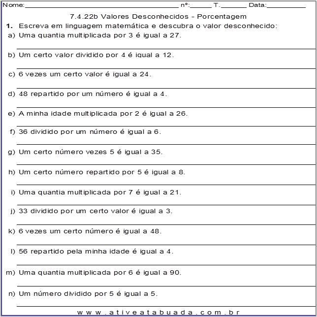 Atividade 7.4.22b Valores Desconhecidos - Porcentagem