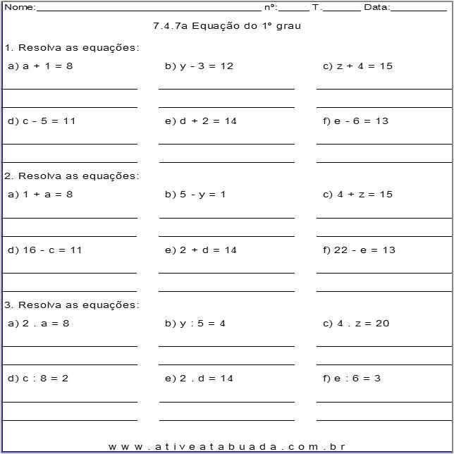 EQUAÇÃO DO PRIMEIRO GRAU - EXERCÍCIOS - ENSINO FUNDAMENTAL - Com a