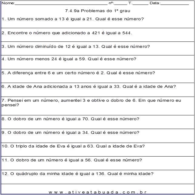 EQUAÇÃO DO PRIMEIRO GRAU - EXERCÍCIOS - ENSINO FUNDAMENTAL - Com a