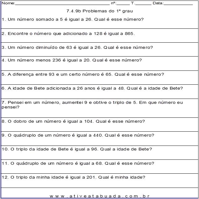 Atividade 7.4.9b Problemas do 1º grau