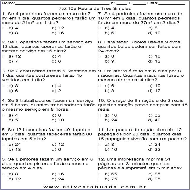 Atividade 7.5.10a Regra de Três Simples