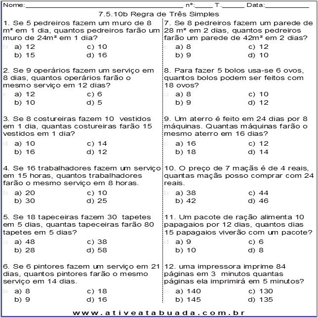 Atividade 7.5.10b Regra de Três Simples