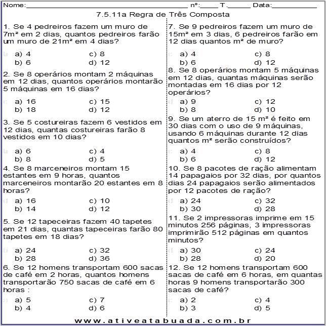 Atividade 7.5.11a Regra de Três Composta