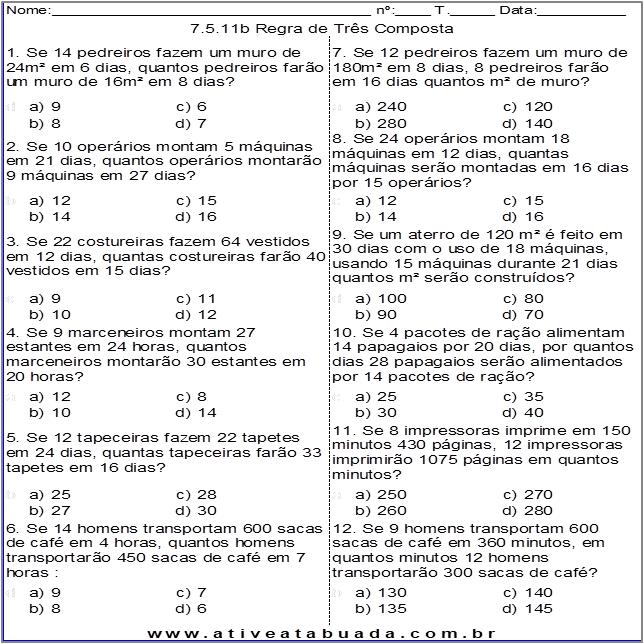 Atividade 7.5.11b Regra de Três Composta