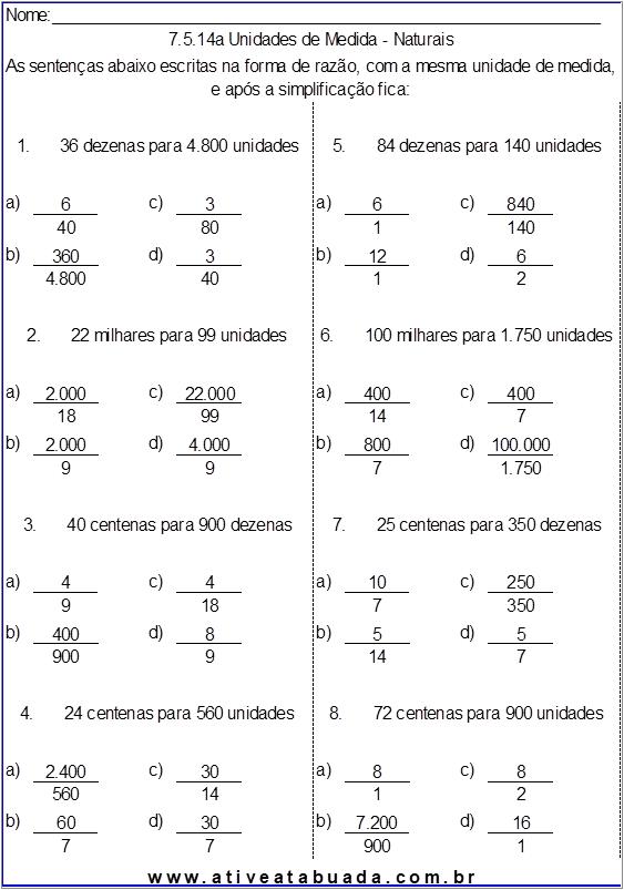 Atividade 7.5.14a Unidades de Medida - Naturais