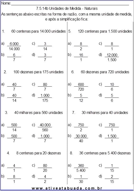 Atividade 7.5.14b Unidades de Medida - Naturais