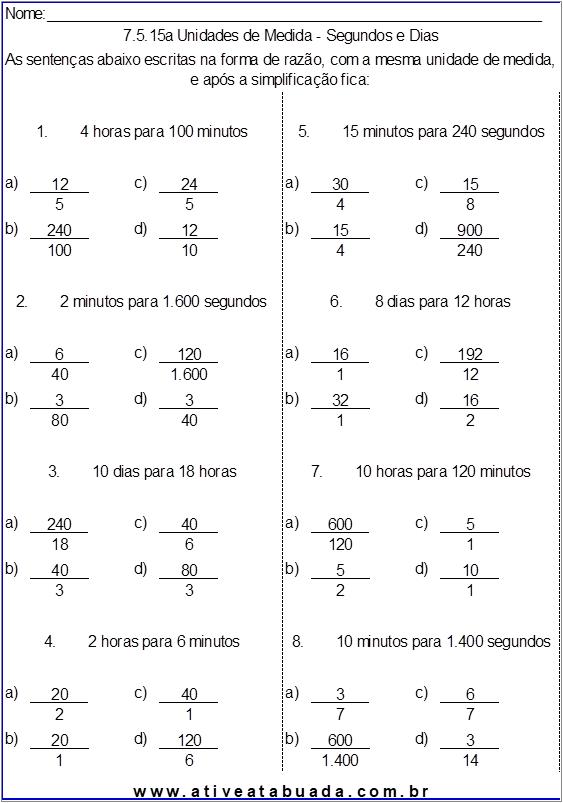 Atividade 7.5.15a Unidades de Medida - Segundos e Dias