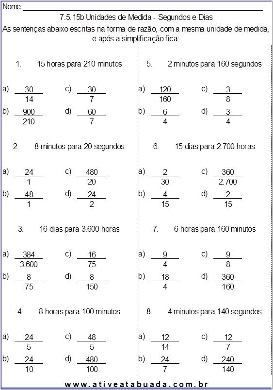 Atividade 7.5.15b Unidades de Medida - Segundos e Dias