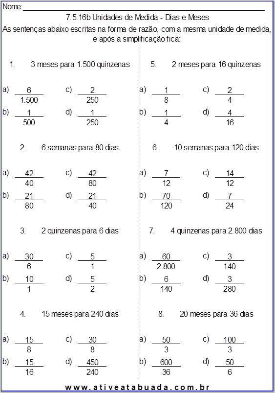 Atividade 7.5.16b Unidades de Medida - Dias e Meses