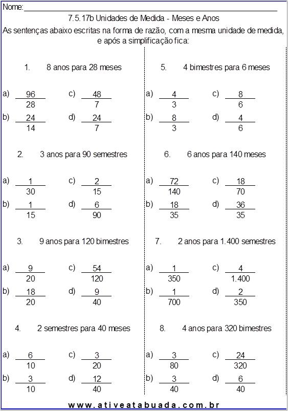 Atividade 7.5.17b Unidades de Medida - Meses e Anos