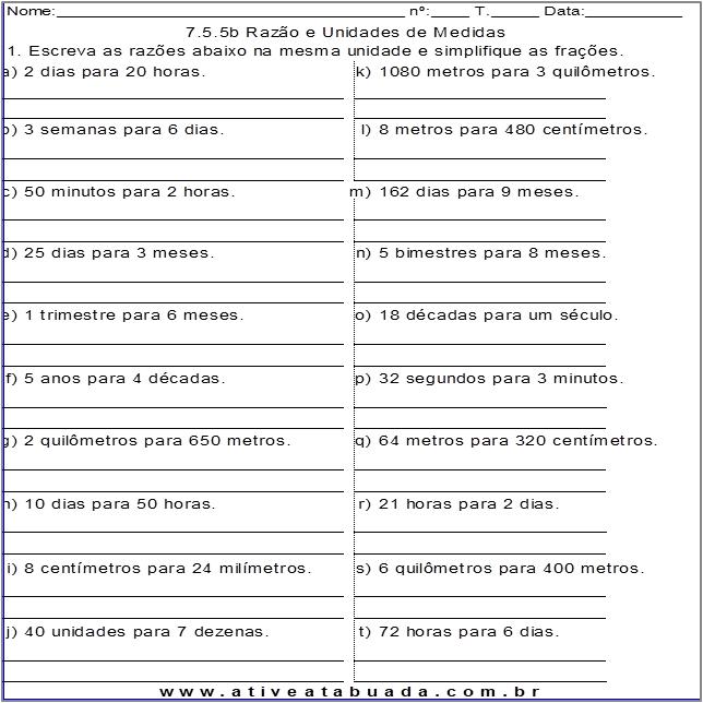 Atividade 7.5.5b Razão e Unidades de Medidas