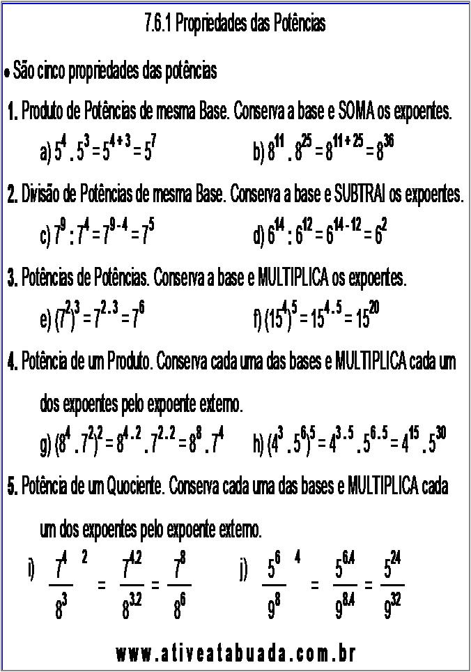 Atividade 7.6.1 Propriedades das Potências