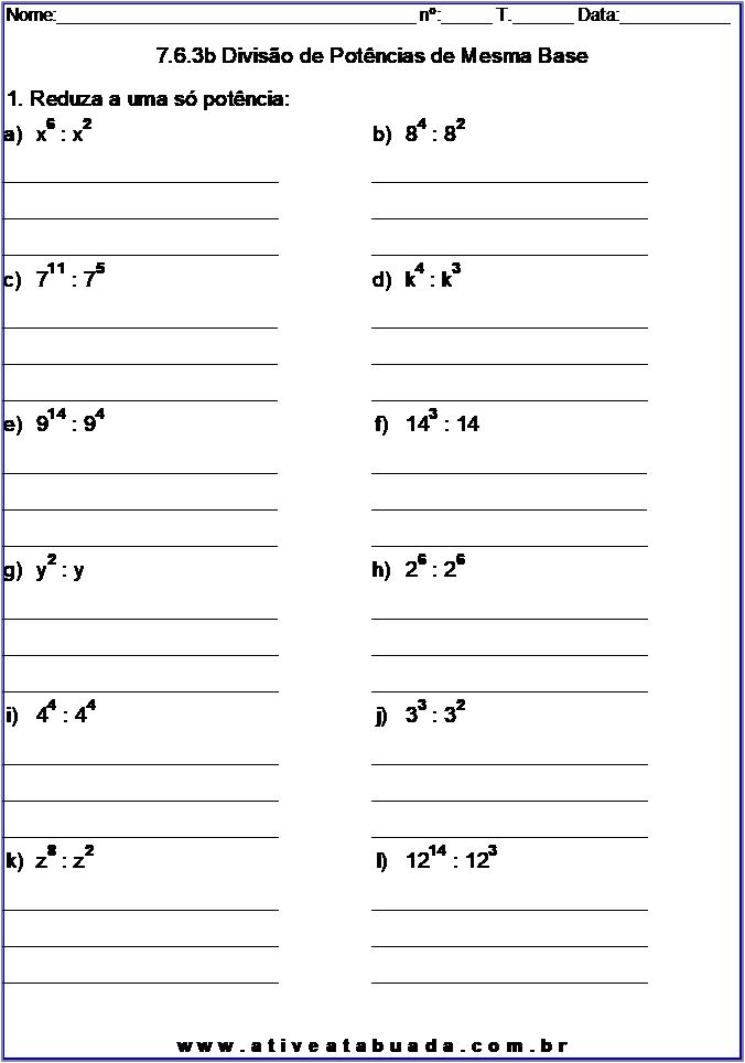 Atividade 7.6.3b Divisão de Potências de Mesma Base