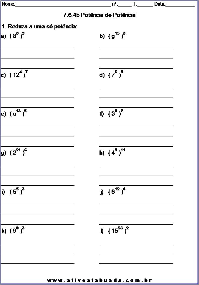 QUIZ DE MATEMÁTICA 9° ANO - Potenciação 