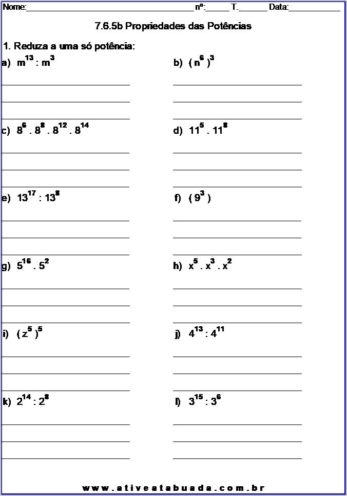 Atividade 7.6.5b Propriedades das Potências