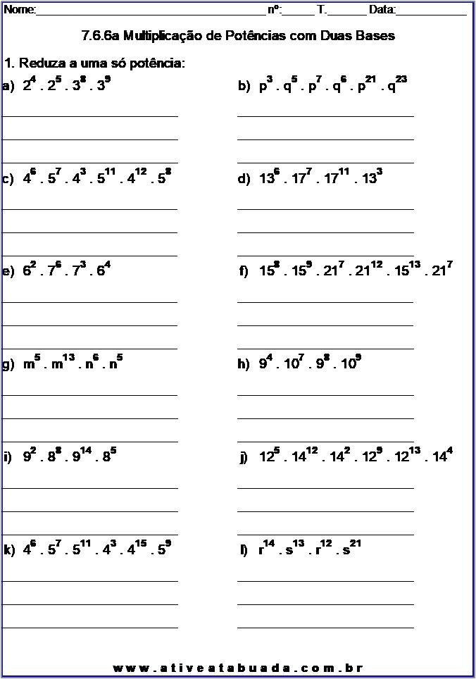 Atividade 7.6.6a Multiplicação de Potências com Duas Bases